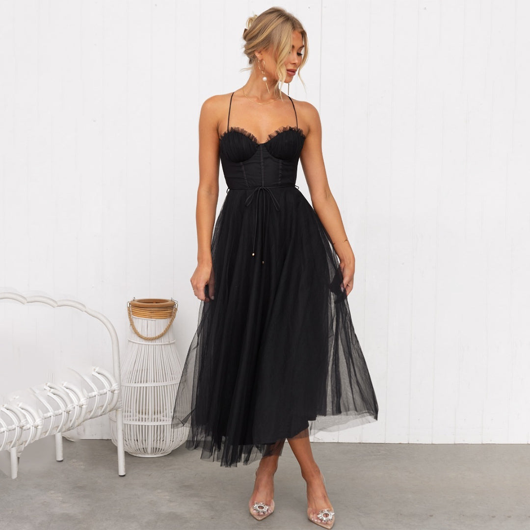 Robe Femme Élégante Mi-Longueur en Tissu Léger pour Soirée