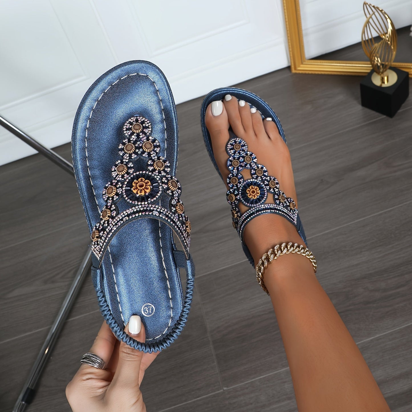 Zafelya™ – Sandales Femme Chic et Confortable à Strass Été Plates