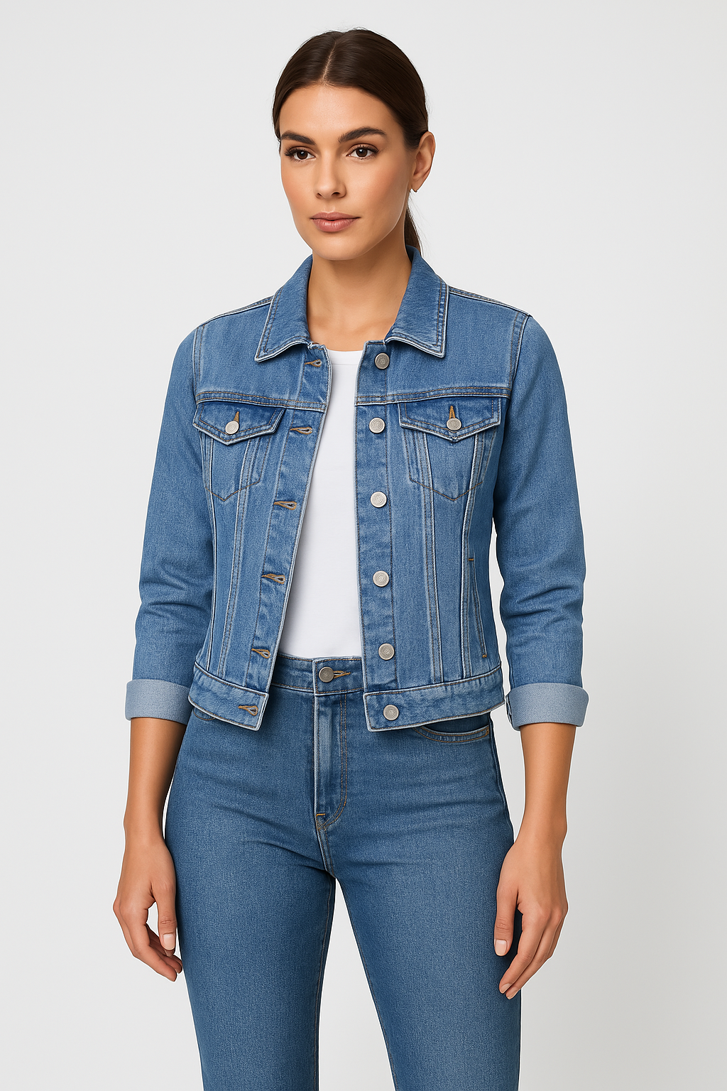 Veste Jean Féminine – Veste Court Style Chic en Coton Robuste avec Col Élégant - LuxeStyle
