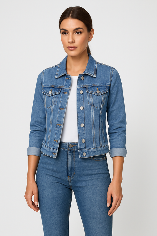 Veste Jean Féminine – Veste Court Style Chic en Coton Robuste avec Col Élégant - LuxeStyle
