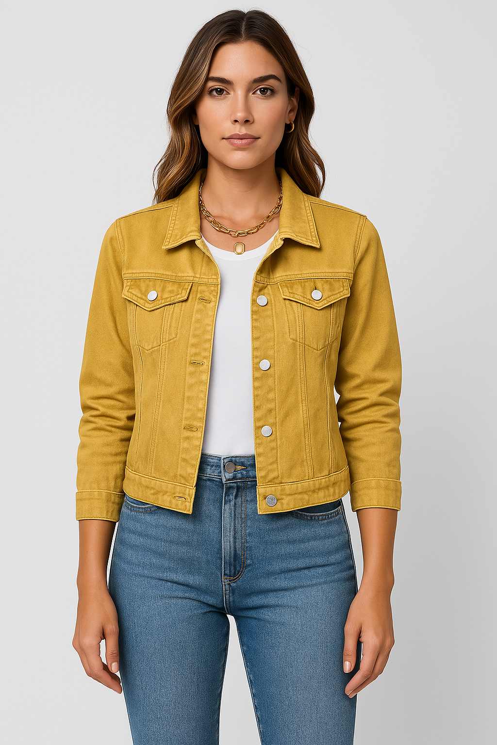 Veste Jean Féminine – Veste Court Style Chic en Coton Robuste avec Col Élégant