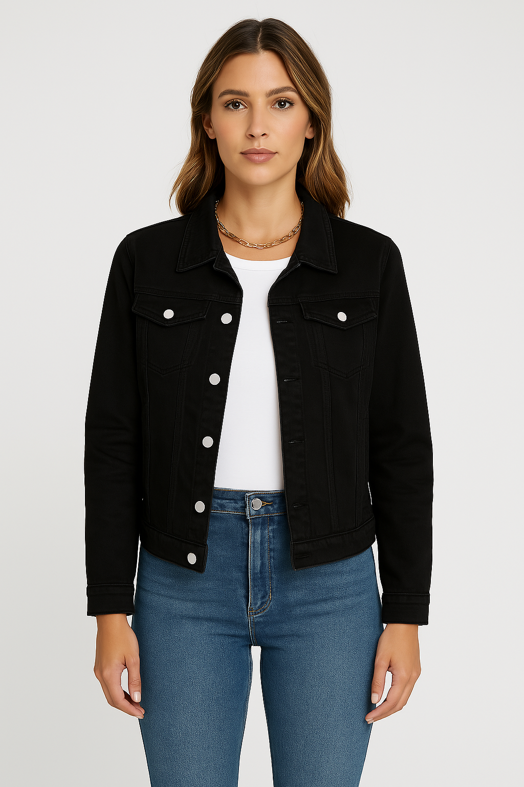 Veste Jean Féminine – Veste Court Style Chic en Coton Robuste avec Col Élégant