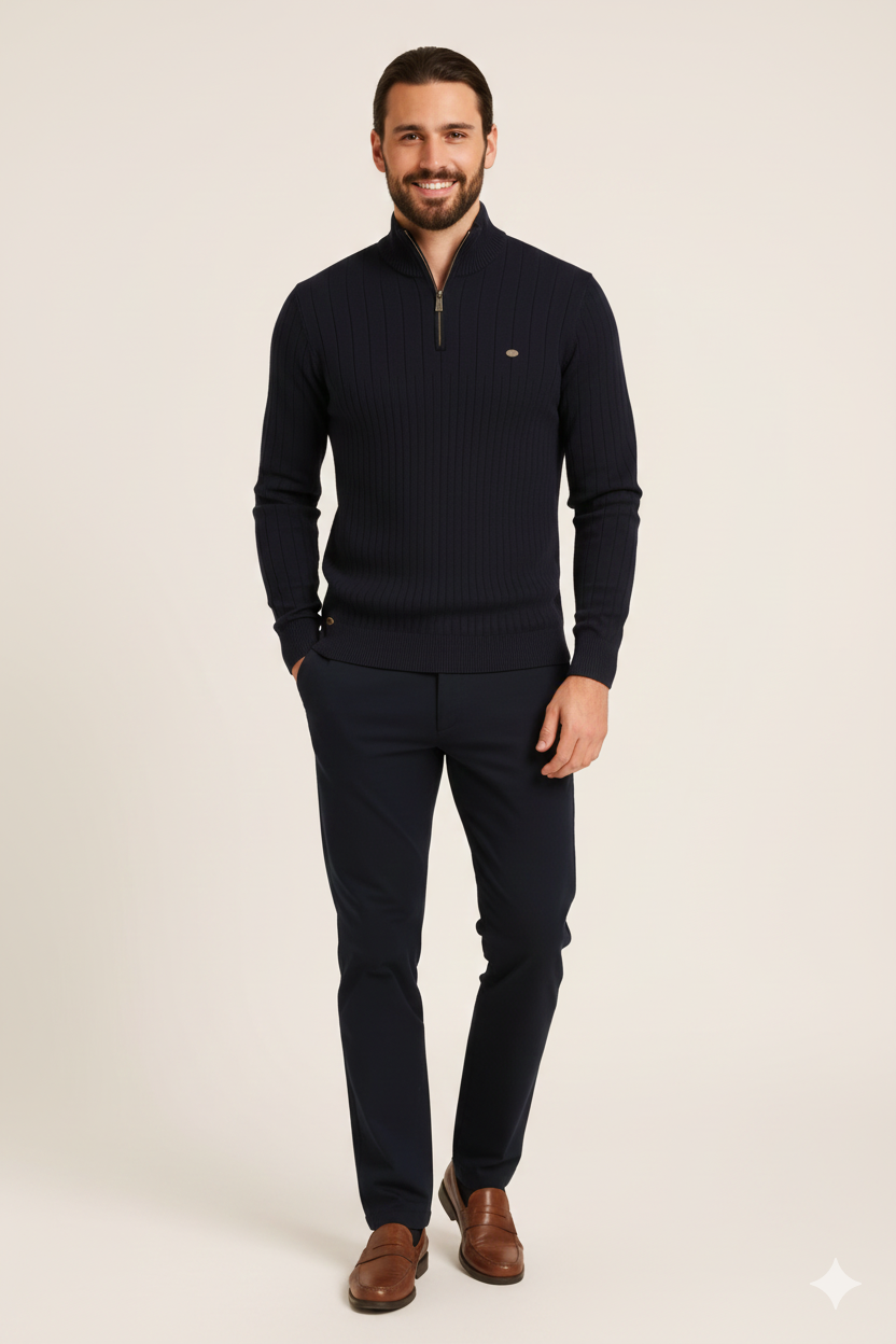Pull Homme Col Montant en Coton Doux Classique - LuxeStyle
