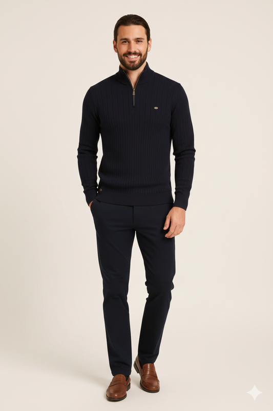 Pull Homme Col Montant en Coton Doux Classique - LuxeStyle