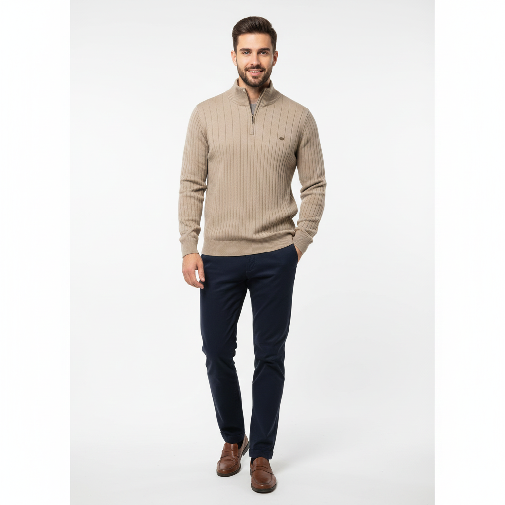 Pull Homme Col Montant en Coton Doux Classique