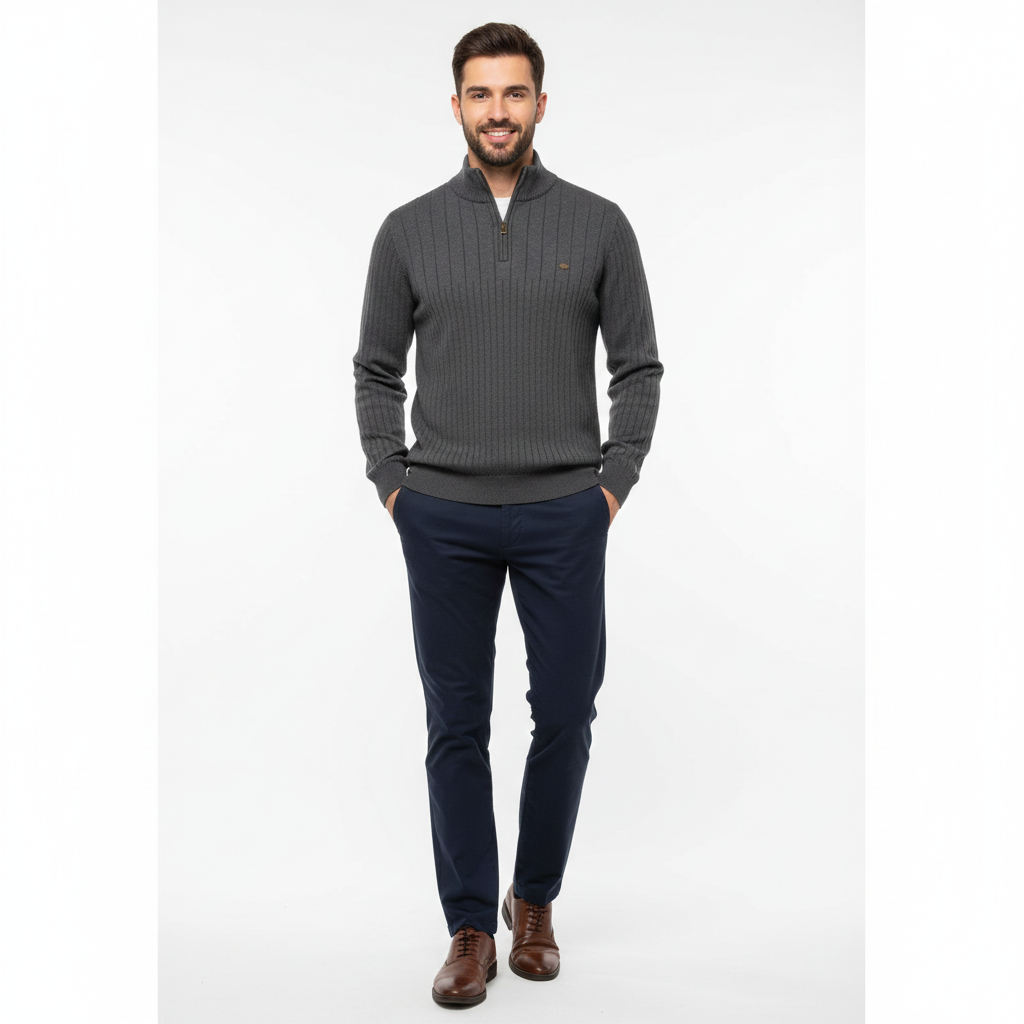Pull Homme Col Montant en Coton Doux Classique