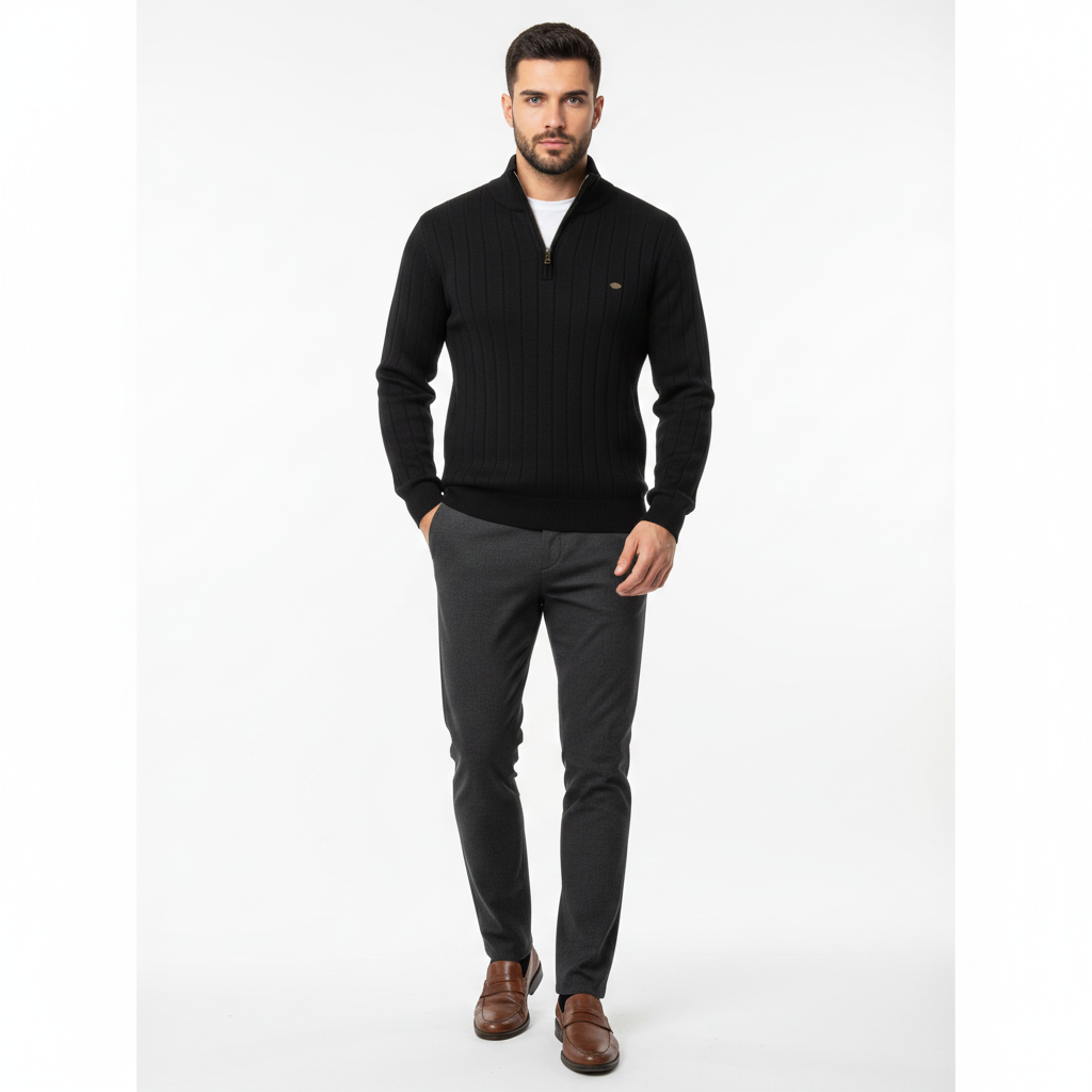 Pull Homme Col Montant en Coton Doux Classique