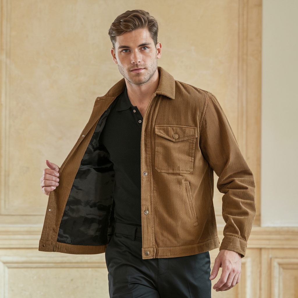 Veste en Velours Doux à Manches Longues et Poches Profondes - LuxeStyle