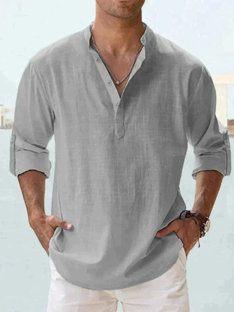 Chemise Homme Lin Élégant Rose Manches Longues