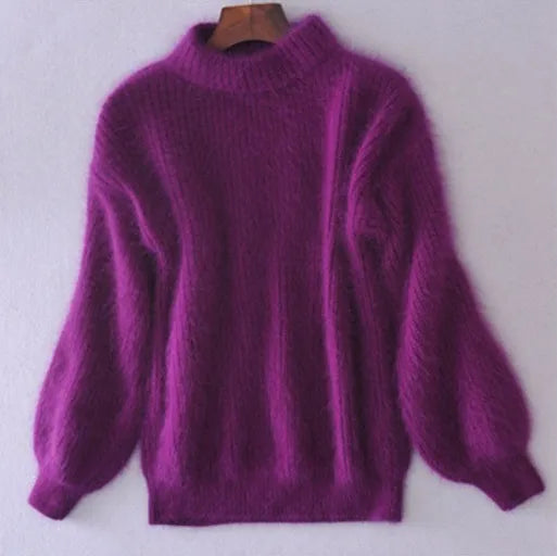 Pull Femme Hiver Rose Doux Col Montant