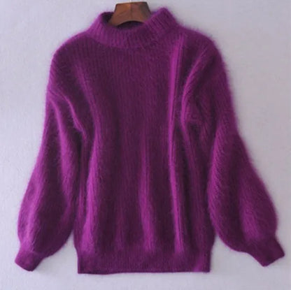 Pull Femme Hiver Rose Doux Col Montant