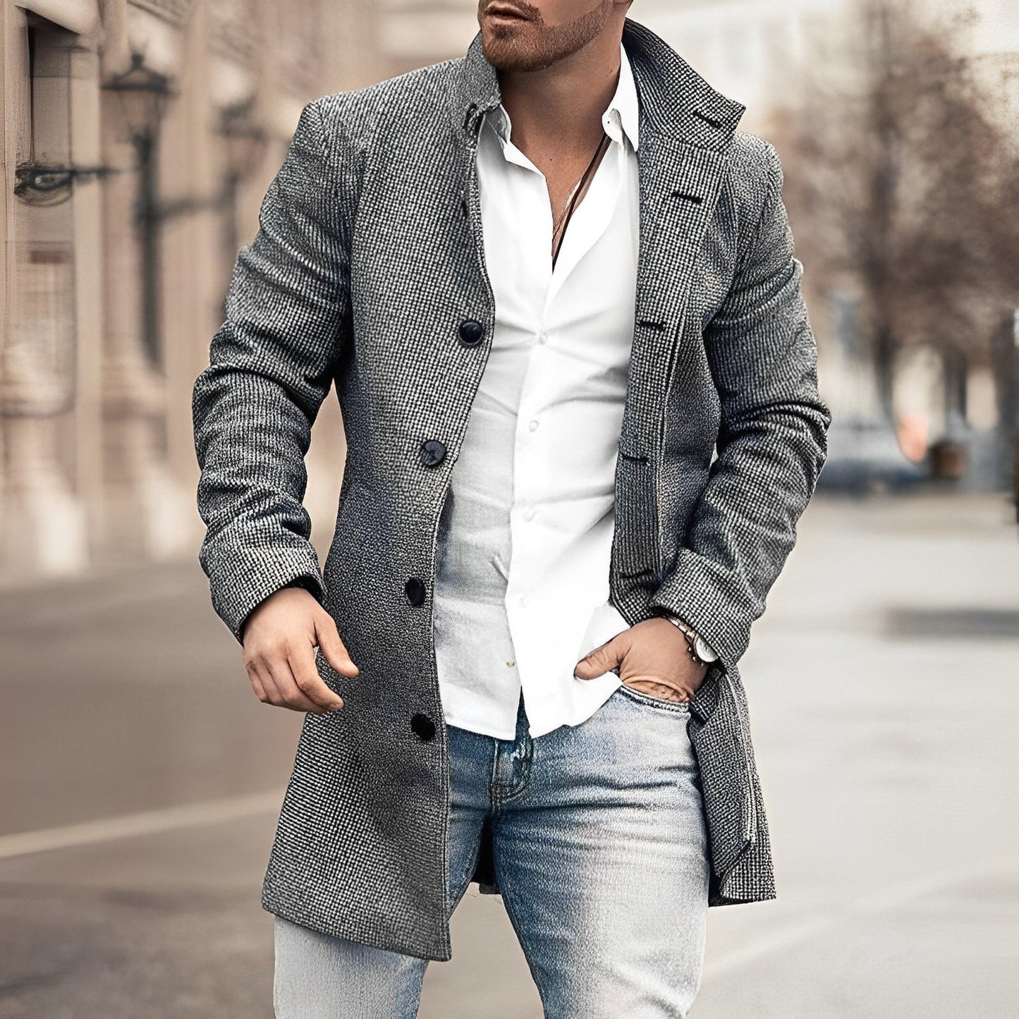 Manteau Homme Chic à Carreaux Détachable