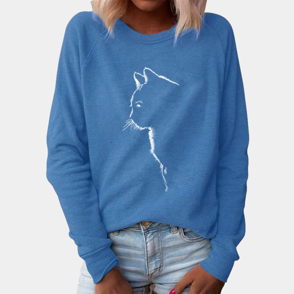 ADRIA - Pull Décontracté avec Imprimé de Chat pour Femmes