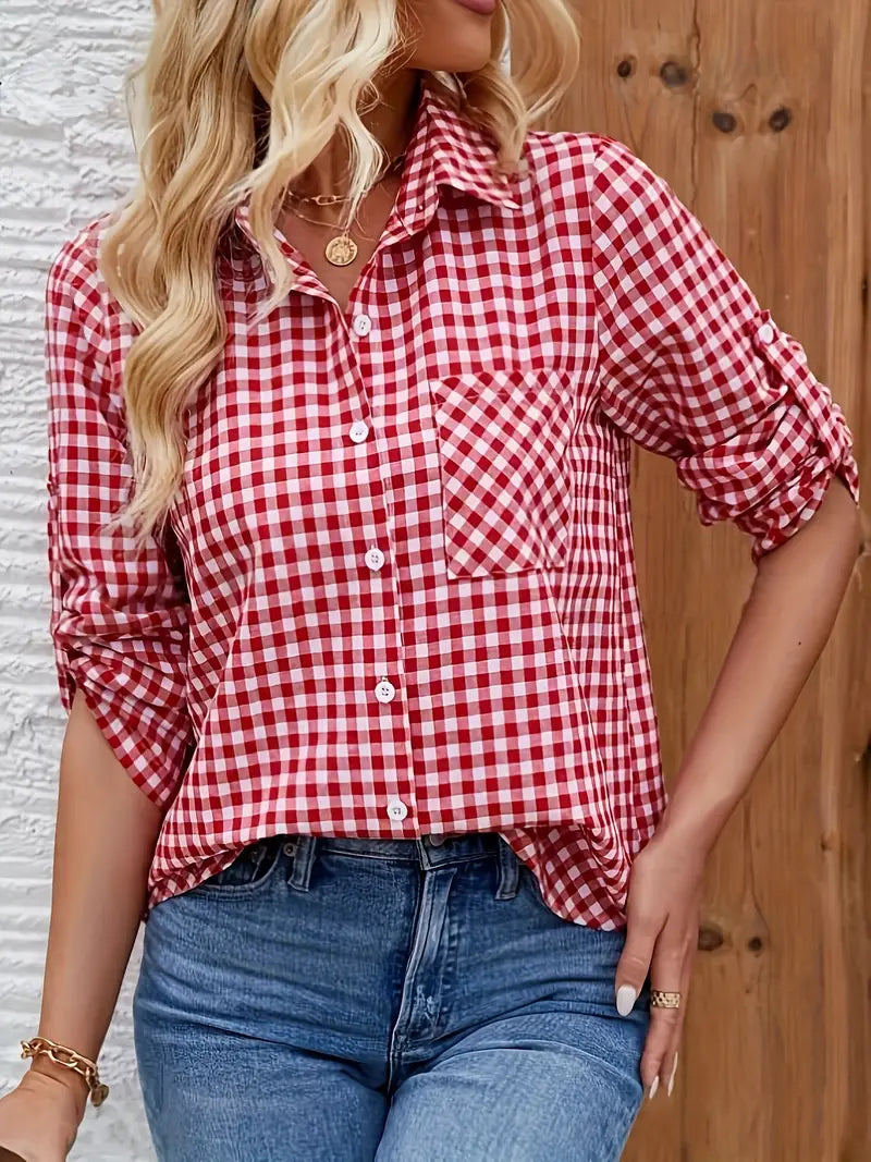 Blouse Été Carreaux Boutons pour Femme