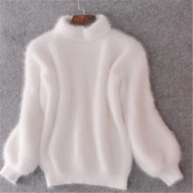 Pull Femme Hiver Rose Doux Col Montant