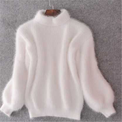 Pull Femme Hiver Rose Doux Col Montant