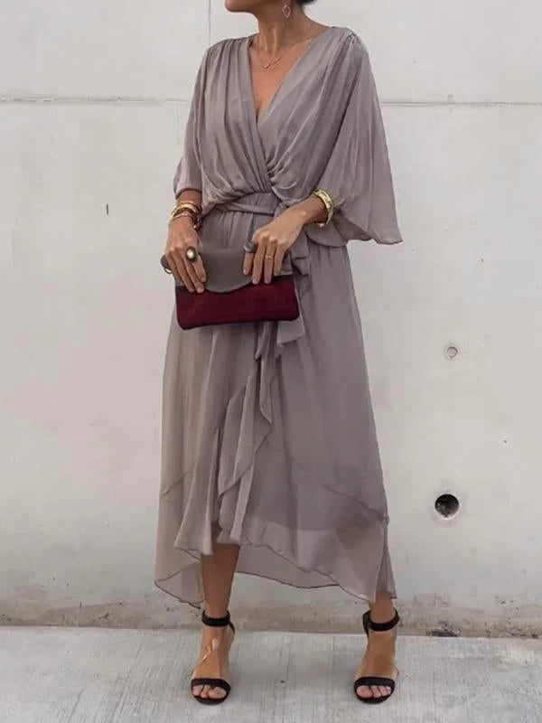 Monica™ – Robe Longue Femme en Mousseline de Soie Élégante Encolure en V