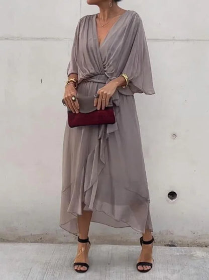 Monica™ – Robe Longue Femme en Mousseline de Soie Élégante Encolure en V