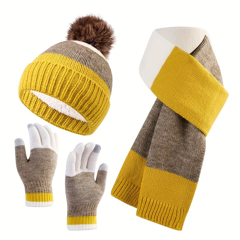 Tenue Hivernale 3 Pièces Élégante avec Bonnet, Écharpe et Gants