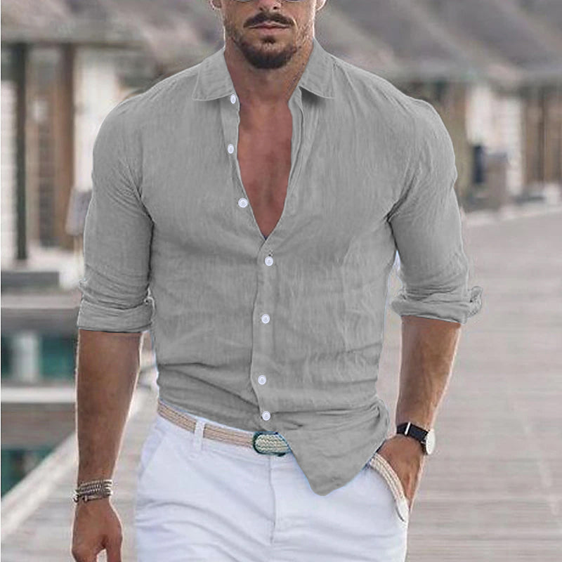 Chemise Homme Olive Décontractée Manches Longues