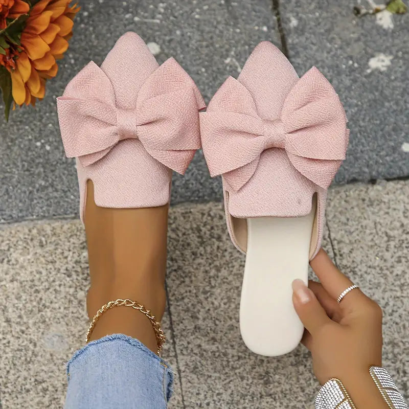 Mules Femme Élégantes – Chaussons Plates Confortables à Bout Pointu avec Détail Nœud