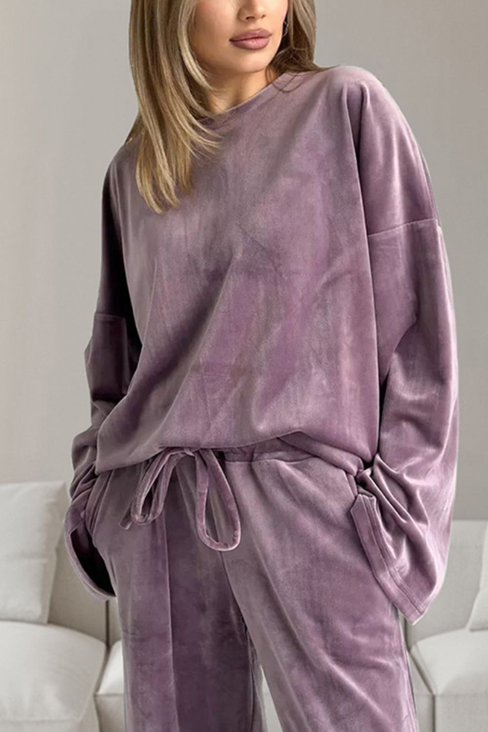 Tenue Femme Confortable Haut Manches Longues Pantalon Élastique - LuxeStyle