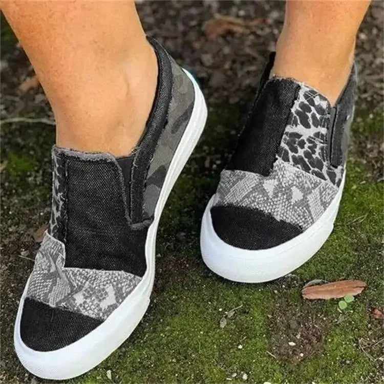 Baskets mode à lacets avec motif animalier chic