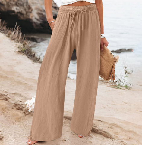Pantalon lin léger femme beige été