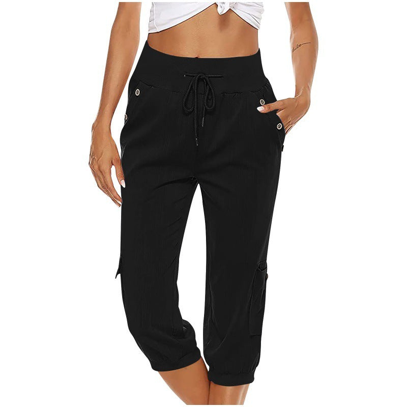 Pantalon court femme confortable avec poches élastiques