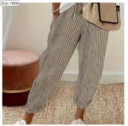 Pantalon coloré décontracté femme coton rayures