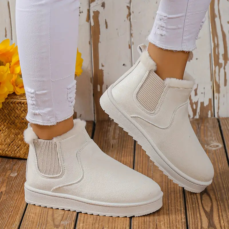 Bottines Femmes Hivernales - Chaussures à Enfiler Doublées Fourrure & Semelle Solide