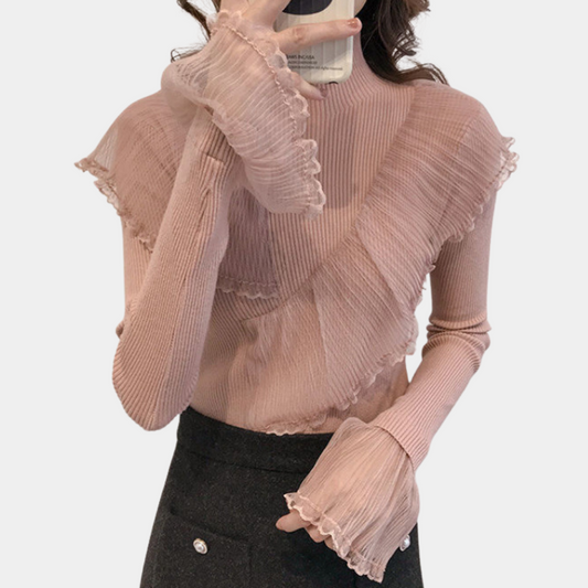 KATRESA - Pullover Stylisé à Volants en Dentelle pour Femmes