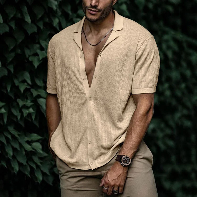 Chemise Homme Lin Élégant Manches Courtes