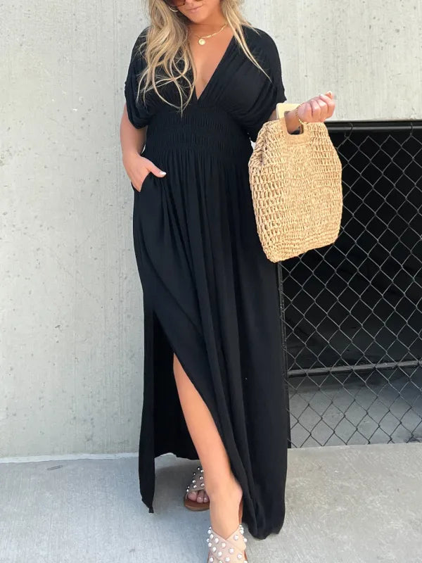 Velisse™ – Robe Longue Femme Élégante Col en V en Tissu Léger