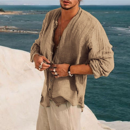 Chemise Lin Beige Relâchée pour Homme