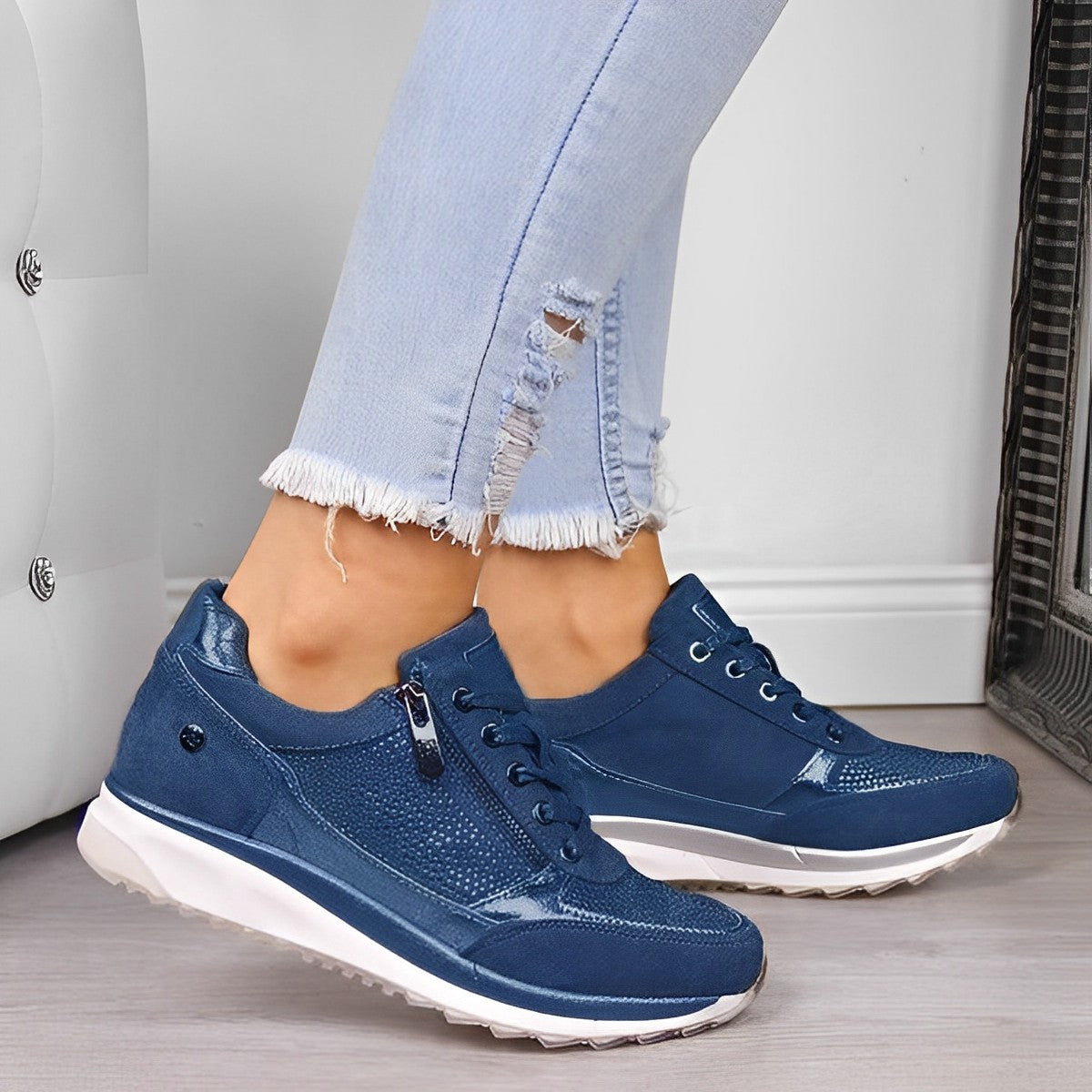 Chaussures de running féminines métallisées à fermeture rapide
