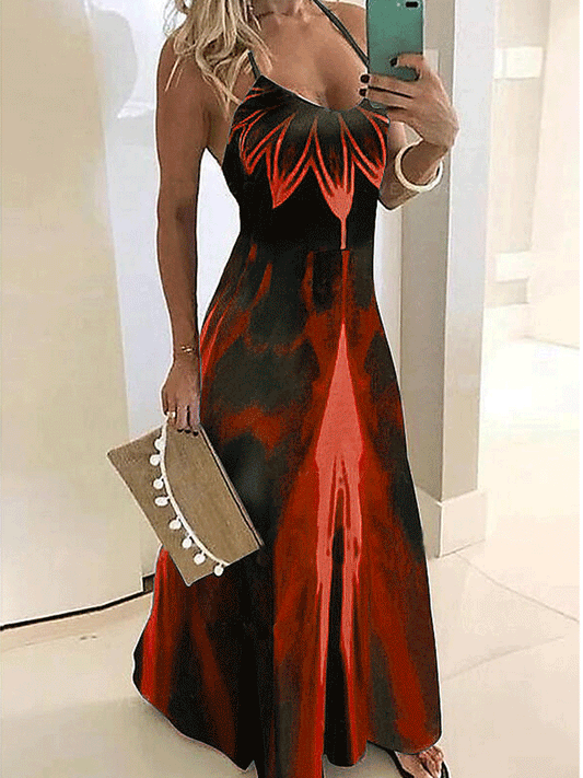 Robe Été Florale Rouge Longue pour Femmes - LuxeStyle