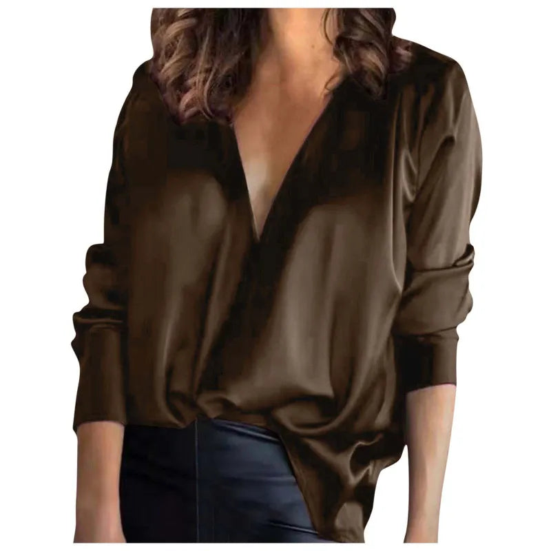 Blouse Féminine Col V Manches Longues pour Tous les Jours - LuxeStyle