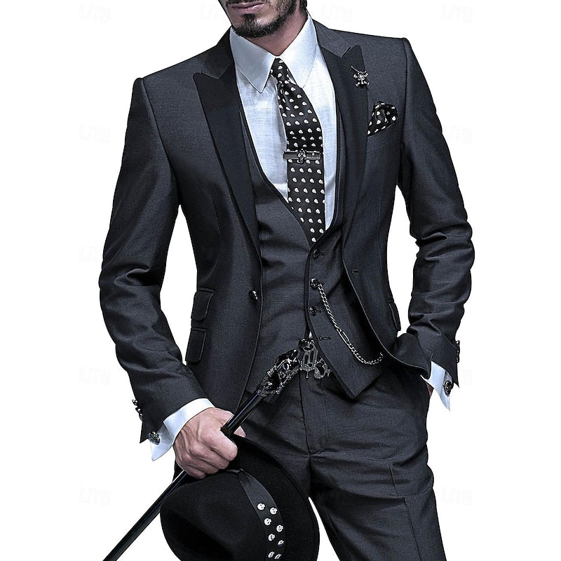 Costume Homme Élégant Noir avec Gilet et Nœud Papillon