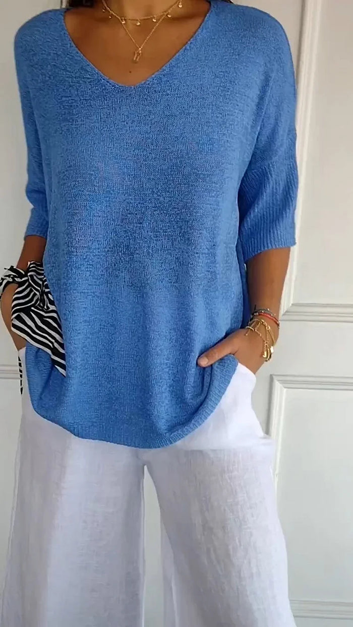 Pull Femme Rose Manches Courtes Élégant