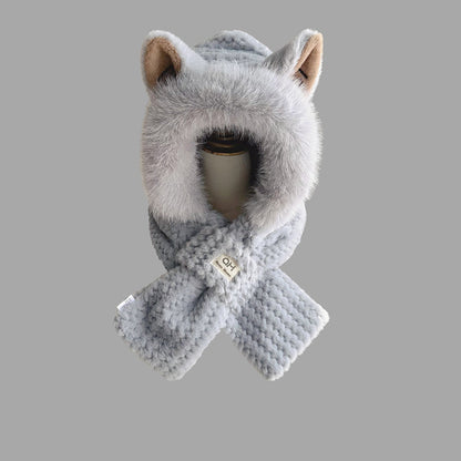 Cagoule et Écharpe Réversible avec Oreilles de Renard pour Femme et Enfant Hiver