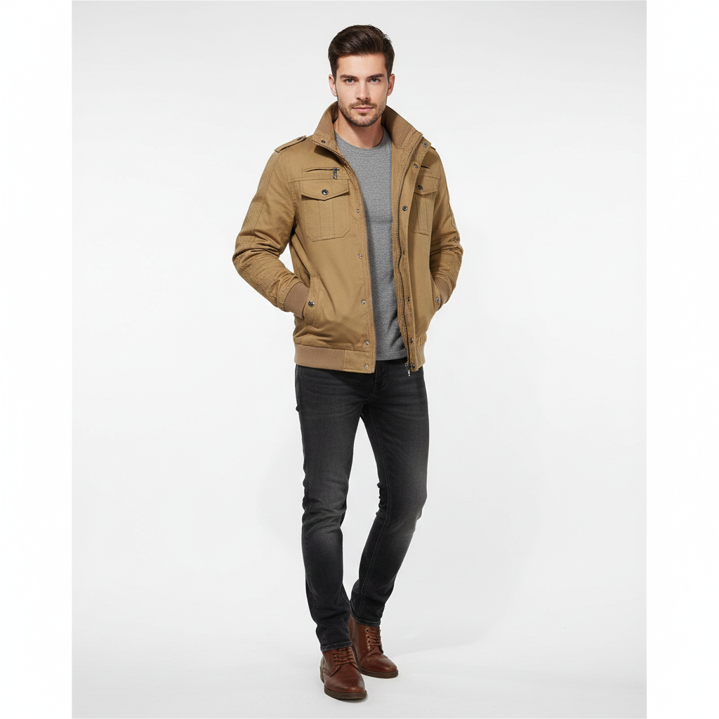 Blouson Aviateur Élégant Homme – Veste Hiver Doublée Polaire & Col Roulé - LuxeStyle