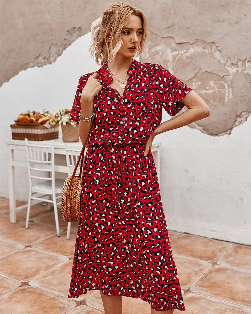 Robe Été Mi-Longue pour Femme avec Ceinture Ajutable