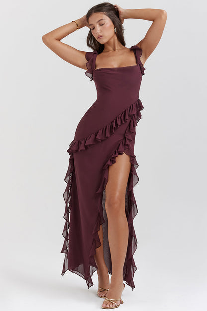 Robe élégante rouge à fleurs pour femme