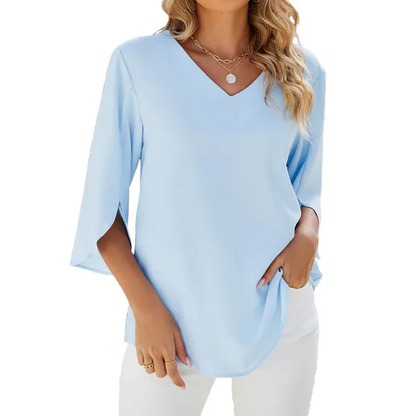 Blouse Féminine Manches Courtes Col en V Ciel