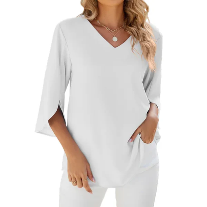 Blouse Féminine Manches Courtes Col en V Ciel