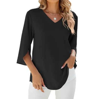 Blouse Féminine Manches Courtes Col en V Ciel