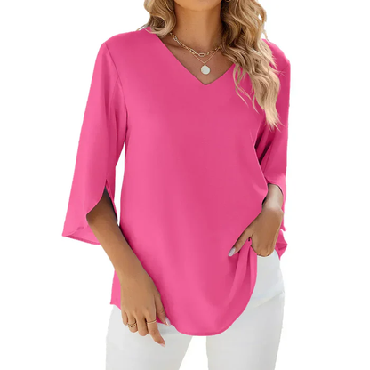 Blouse Féminine Manches Courtes Col en V Ciel