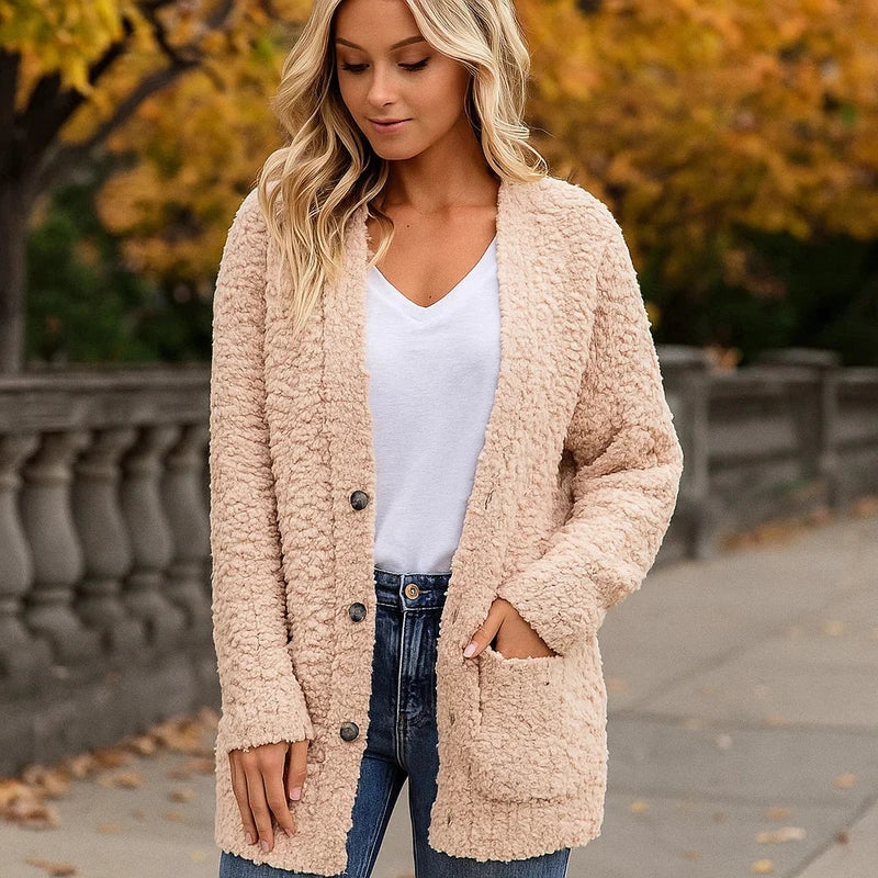 Veste Plush Féminine – Gilet Douillet Confort avec Poches