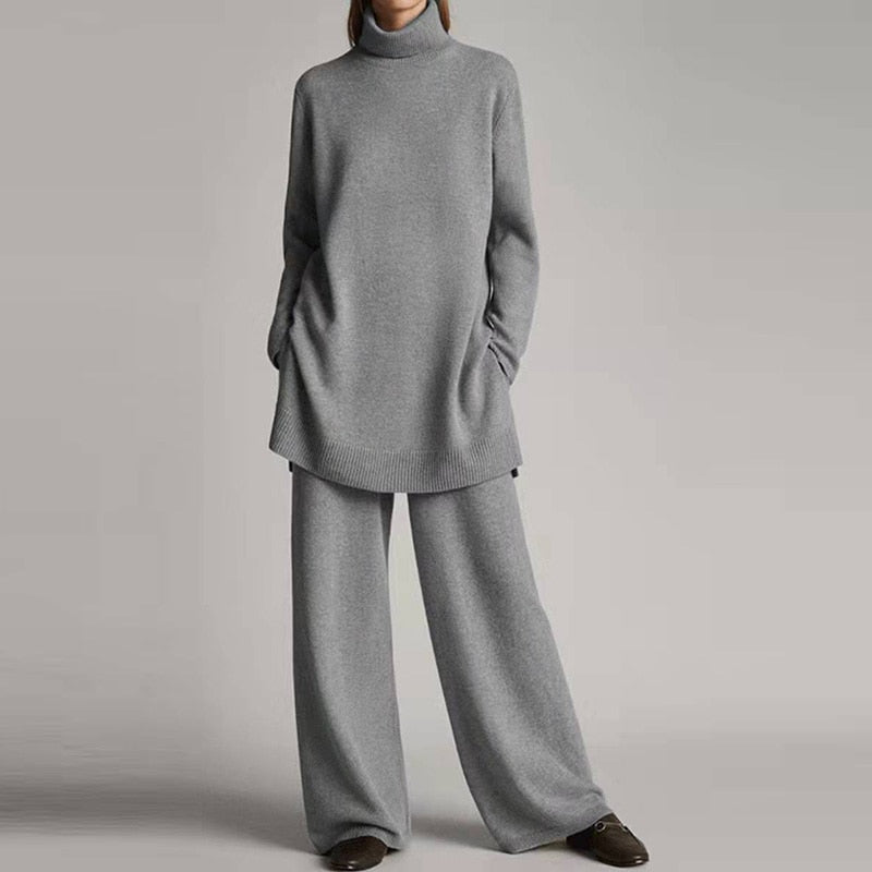Emora Ensemble Femme Tricoté – Col Roulé Confort & Pantalon Élégant Décontracté - LuxeStyle